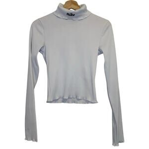 Nike White Ribbed Long-Sleeve Fitted Turtleneck Top Women's XS